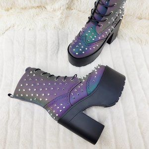 COPY - Reflective Spiked Platform Ankle Boots Cyber